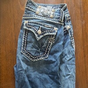 Miss Me Dark Blue Jeans with White Stitching